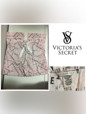 🆕VICTORIA’S SECRET - NWOT - L - LIGHT PINK LOGO LIGHTWEIGHT SLEEP PANTS / PJS